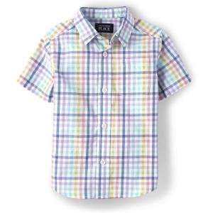 imageThe Childrens Place Boys and Toddler Short Sleeve Button Down ShirtMulti Color Plaid