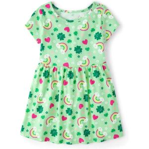 imageThe Childrens Place Girls Casual Everday Short Sleeve DressesSt Patricks Print