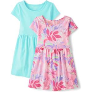 imageThe Childrens Place Girls Short Sleeve Casual Everyday DressesLuauBlue 2pack