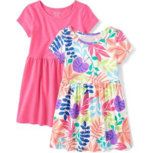 imageThe Childrens Place Girls Short Sleeve Casual Everyday DressesPink Tropic 2pack