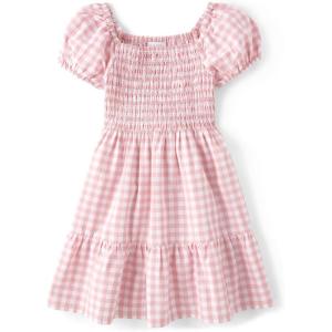imageThe Childrens Place Girls Short Sleeve Smocked Summer DressesPink Gingham Puff Sleeve
