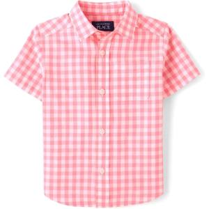 imageThe Childrens PlaceBaby Boysand Toddler Poplin Short Sleeve Button Down ShirtCherry Plaid12 Months18 Months
