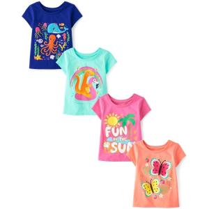 imageThe Childrens Place Baby Girls and Toddler Assorted Everyday Short Sleeve Graphic TShirts MultipackSummer Vibes 4pack