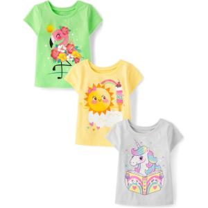 imageThe Childrens Place Baby Girls and Toddler Assorted Everyday Short Sleeve Graphic TShirts MultipackUnicornIce CreamFlamingo 3pack
