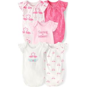 imageThe Childrens Place Baby Girls Short Sleeve Bodysuits MultipackFlamingo 5pack