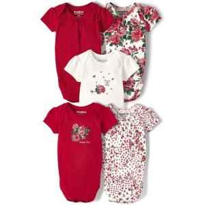 imageThe Childrens Place Baby Girls Short Sleeve Bodysuits MultipackRed Floral 5pack