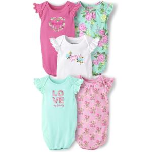 imageThe Childrens Place Baby Girls Short Sleeve Bodysuits MultipackRose Floral 5pack