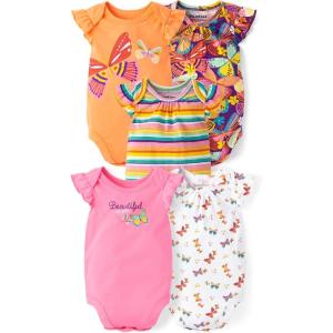 imageThe Childrens Place Baby Girls Short Sleeve Bodysuits MultipackVivid Orange 5pack