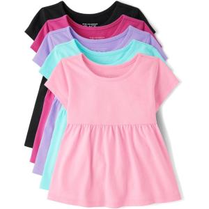 imageThe Childrens Place Baby Girls and Toddler Short Sleeve Everyday Casual Knit ShirtMulticolor Empire 5pack