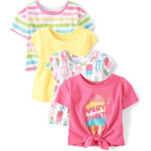 imageThe Childrens Place Baby Girls and Toddler Short Sleeve Everyday Casual Knit ShirtPopsicle 4pack