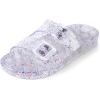 imageThe Childrens Place Girls Double Buckle Slip On Slide Sandals White Paint SplatterClear Glitter Jelly