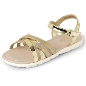 imageThe Childrens Place Girls Flat Sandals with Adjustable Ankle StrapGold Glitter Crisscross