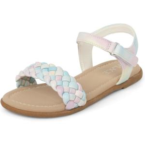 imageThe Childrens Place Girls Flat Sandals with Adjustable Ankle StrapPastel Multicolor Braid