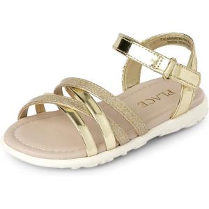 imageThe Childrens Place Girls Baby Toddler Flat Sandals SlipperGold Glitter Crisscross