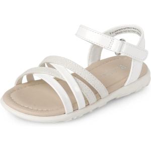 imageThe Childrens Place Girls Baby Toddler Flat Sandals SlipperWhite Glitter Crisscross