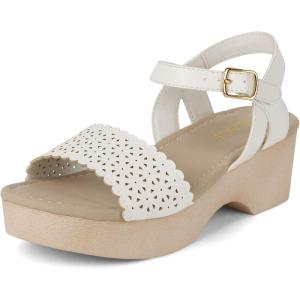 imageThe Childrens Place Girls Open Toe Low Heel Clog SandalsWhite Perforated
