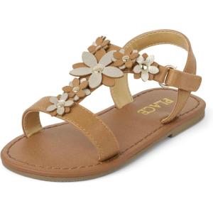 imageThe Childrens Place Baby Girls and Toddler TStrap Sandals with Adjustable Ankle StrapTan Flower
