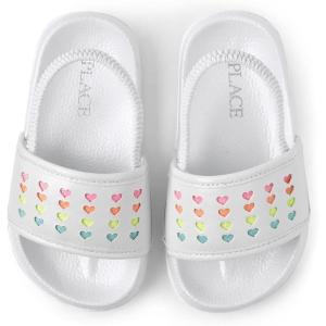 imageThe Childrens Place Girls Baby Toddler Everyday Slide Sandals with BackstrapWhite Multicolor Hearts