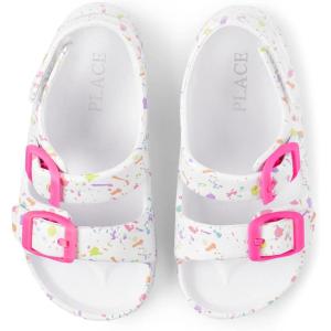 imageThe Childrens Place Girls Baby Toddler Everyday Slide Sandals with BackstrapWhite Paint Splatter