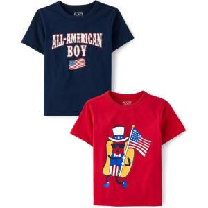 imageThe Childrens Place Baby and Toddler Boys All Holidays Short Sleeve Graphic TShirts MultipackAmerican BoyHot Dog 2pack
