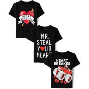imageThe Childrens Place Baby and Toddler Boys All Holidays Short Sleeve Graphic TShirts MultipackVday Heartbreaker 3pack