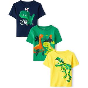 imageThe Childrens Place Baby and Toddler Boys Dino Short Sleeve Graphic TShirts MultipackVolcanoEasterCamo Dinos 3pack
