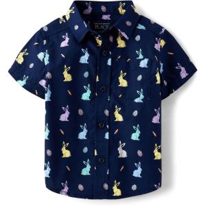 imageThe Childrens PlaceBaby Boysand Toddler Poplin Short Sleeve Button Down ShirtTidal Bunny12 Months18 Months