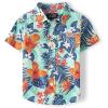 imageThe Childrens Place Baby Boys Short Sleeve Button Down ShirtMellow Aqua Tropical