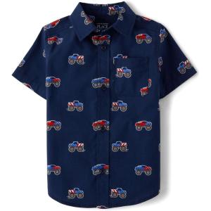 imageThe Childrens Place Baby Boys Short Sleeve Button Down ShirtAmerica Monster Trucks