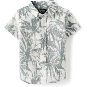 imageThe Childrens Place Baby Boys Short Sleeve Button Down ShirtFin Gray Tropical