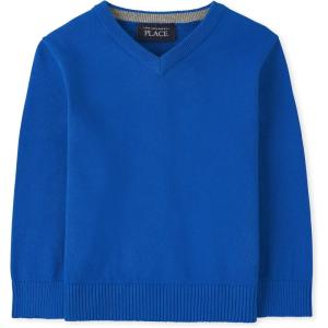 imageThe Childrens Place Baby Boys and Toddler Long Sleeve VNeck Pullover SweaterCharger Blue