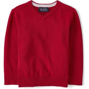 imageThe Childrens Place Baby Boys and Toddler Long Sleeve VNeck Pullover SweaterRed