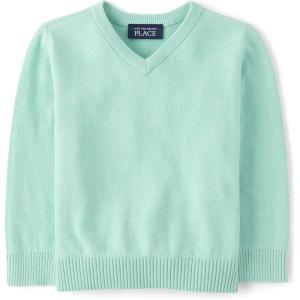 imageThe Childrens Place Baby Boys and Toddler Long Sleeve VNeck Pullover SweaterWhirlwind Blue Vneck
