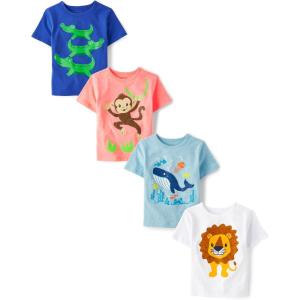 imageThe Childrens Place Baby and Toddler Boys Animal Short Sleeve Graphic TShirts MultipackAlligatorMonkeyWhaleLion 4pack