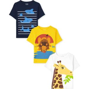 imageThe Childrens Place Baby and Toddler Boys Animal Short Sleeve Graphic TShirts MultipackSharksLionGirafe 3pack