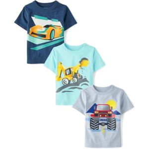 imageThe Childrens Place Baby and Toddler Boys Vehicle Short Sleeve Graphic TShirts MultipackDiggerMonster TruckRacecar 3pack
