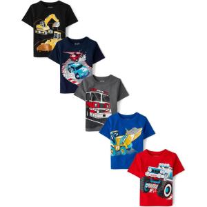 imageThe Childrens Place Baby and Toddler Boys Vehicle Short Sleeve Graphic TShirts MultipackExcavatorMy LuckRace Cars 3pack
