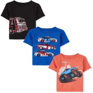 imageThe Childrens Place Baby and Toddler Boys Vehicle Short Sleeve Graphic TShirts MultipackFiretruckRacecarsMonster Truck 3pack