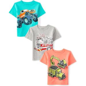 imageThe Childrens Place Baby and Toddler Boys Vehicle Short Sleeve Graphic TShirts MultipackTruckFiretruckConstruction 3pack