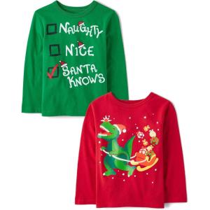 imageThe Childrens Place Baby Boys and Toddler All Holidays Long Sleeve Graphic TShirtsmultipacksChristmas DinoNaughty Nice 2pack