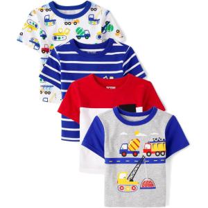 imageThe Childrens Place Baby Boys and Toddler Short Sleeve Crew Neck TeesConstruction 4pack