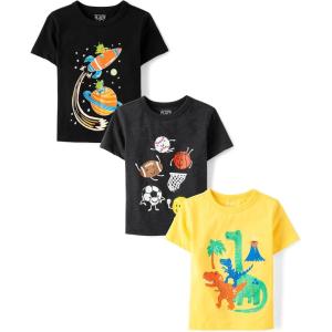 imageThe Childrens Place Baby and Toddler Boys Assorted Everyday Short Sleeve Graphic TShirts MultipackSports BallsDinoSpace Alien 3pack