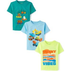 imageThe Childrens Place Baby and Toddler Boys Assorted Everyday Short Sleeve Graphic TShirts MultipackSunny VibesCampTrucks 3pack