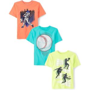 imageThe Childrens Place Boys Sports Short Sleeve Graphic TShirts MultipackBaseball 3pack