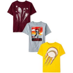 imageThe Childrens Place Boys Sports Short Sleeve Graphic TShirts MultipackBaseballFootballsNinja 3pack