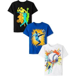 imageThe Childrens Place Boys Sports Short Sleeve Graphic TShirts MultipackBaseballMultisportSoccer Player 3pack