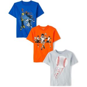 imageThe Childrens Place Boys Sports Short Sleeve Graphic TShirts MultipackBaseballSport OrangeSport Blue 3pack