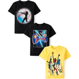 imageThe Childrens Place Boys Sports Short Sleeve Graphic TShirts MultipackBaseballSports PlayerController 3pack
