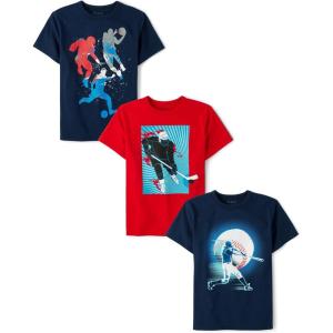imageThe Childrens Place Boys Sports Short Sleeve Graphic TShirts MultipackHockeySports PlayersBaseball 3pack