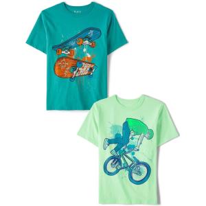 imageThe Childrens Place Boys Sports Short Sleeve Graphic TShirts MultipackSkateboardsBiker 2pack